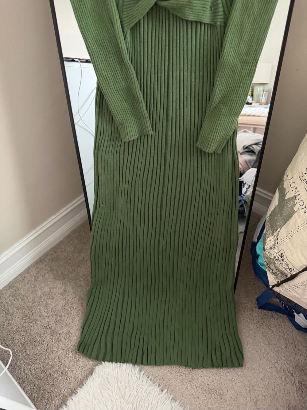 Free People Olive Green Long Sleeve Ribbed Twist-Front Maxi Dress - Picture 3 of 11
